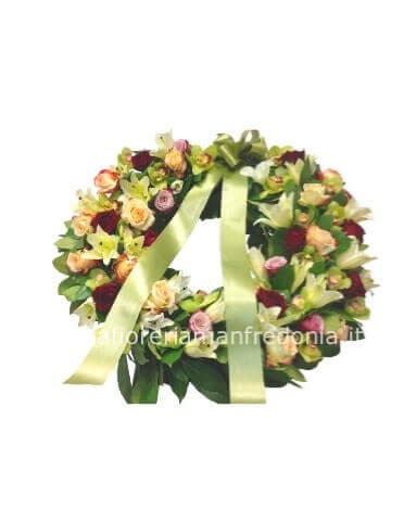 Corona funebre tonalità verde/rosa